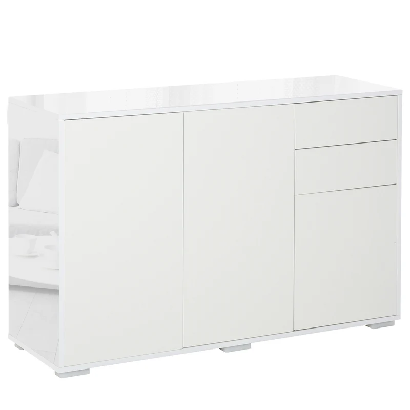 Easycomfort Mobiletto Multiuso in Legno Bianco con 2 Cassetti e 2 Armadietti con Apertura a Pressione, 117x36x74 cm