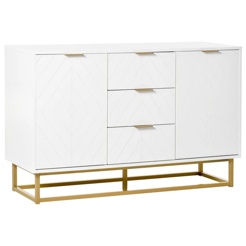 Easycomfort Credenza Moderna Bianca, Credenza Bassa Buffet per Cucina o Sala da Pranzo con 3 Cassetti e 2 Ante, 120x40x76cm