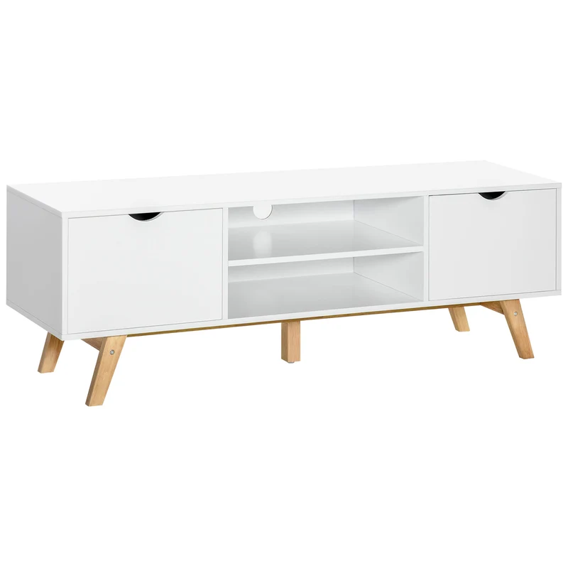 EasyComfort Mobile TV max 65" in Truciolato e MDF Bianco con 2 Credenze Laterali 2 Ripiani Centrali, 150x39x50 cm