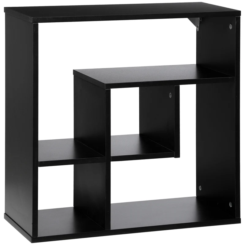 Easycomfort Libreria a Muro con Ripiani Asimmetrici in Legno Truciolare, 60x25x60cm, Nero