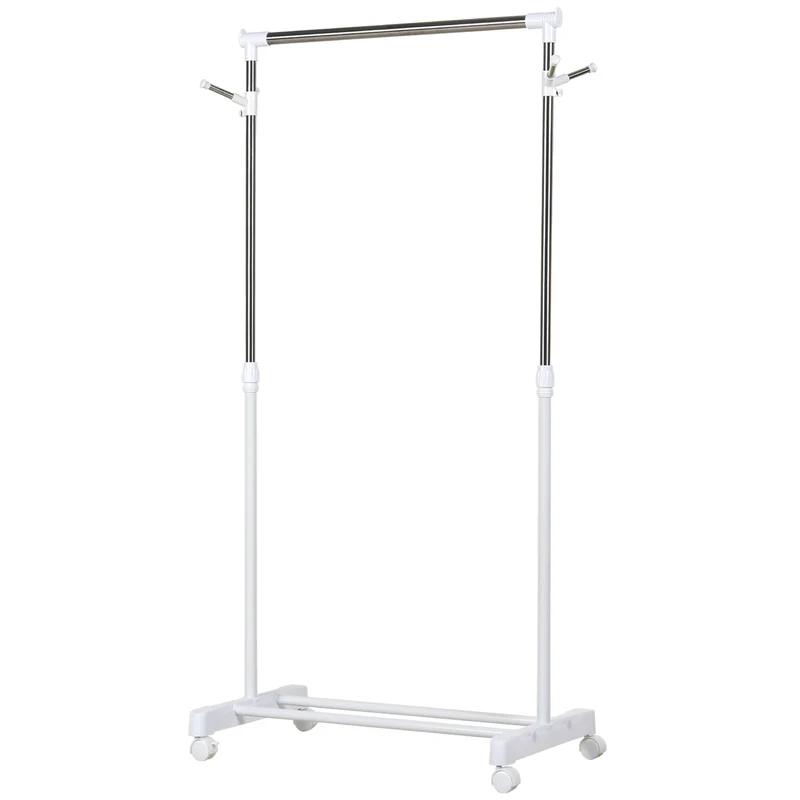 Easycomfort Appendiabiti Stender ad Altezza Regolabile con Fondo Portaoggetti e 4 Ruote, 68.5x42x87-145 cm