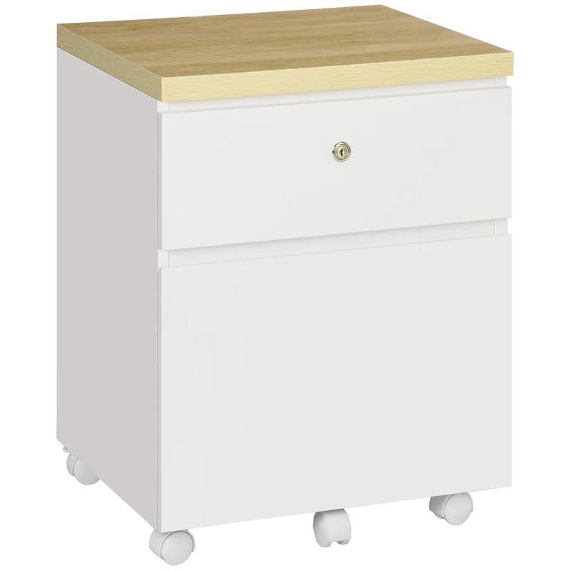 Easycomfort Mobile per Ufficio con 2 Cassetti Portadocumenti, Serratura e 5 Ruote, 47x39.5x62cm, Bianco