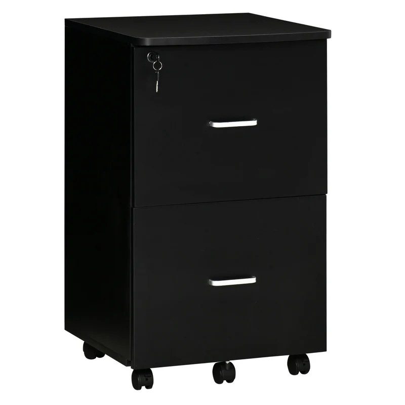 Easycomfort Armadietto da Ufficio con 2 Cassetti e 5 Ruote, Schedario in MDF e Truciolato, 43x45x72 cm, Nero