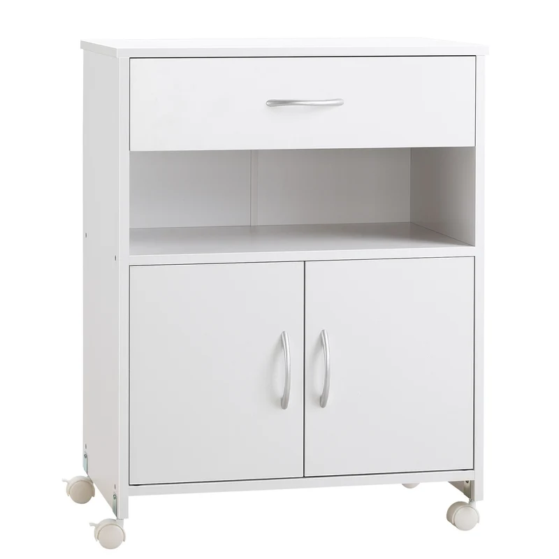 EasyComfort Mobile Porta Stampante con 4 Ruote, Cassetto e Armadietto, 60x39x80cm - Bianco