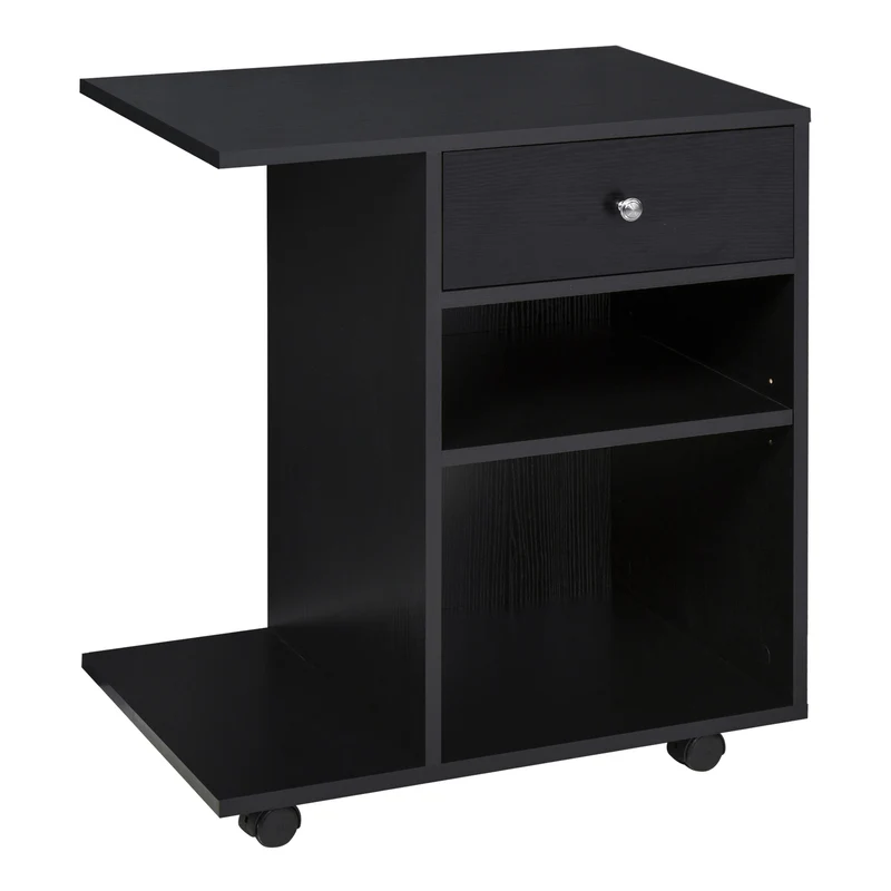 Easycomfort Mobile Porta Stampante in Legno Nero con 1 Cassetto, 2 Ripiani e Mensola CPU, per Ufficio 60x40x68.5cm