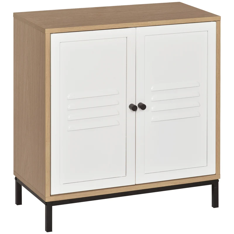 Easycomfort Armadietto Portadocumenti Cassettiera da Ufficio in Legno e Metallo Bianco con 2 Ante, Ripiano Regolabile, 62x30x67.5cm