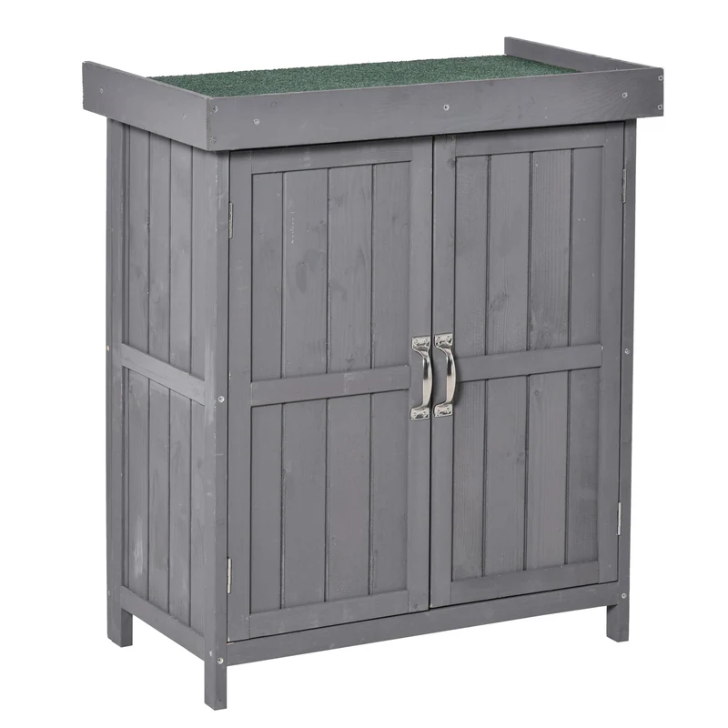 Easycomfort Armadio da Giardino a 2 Ripiani in Legno di Abete con Tetto Apribile, 74x43x88 cm, Grigio Scuro