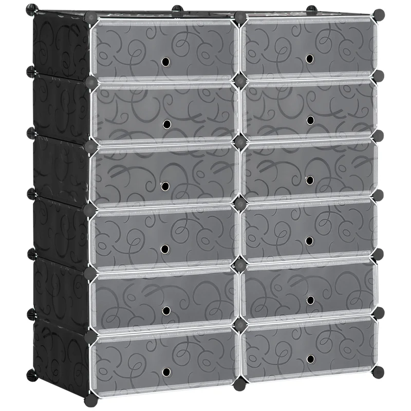Easycomfort Mobile Scarpiera Modulare Salvaspazio, 12 Cubi 45x35x16 cm in Acciaio e PP, Nero e Bianco