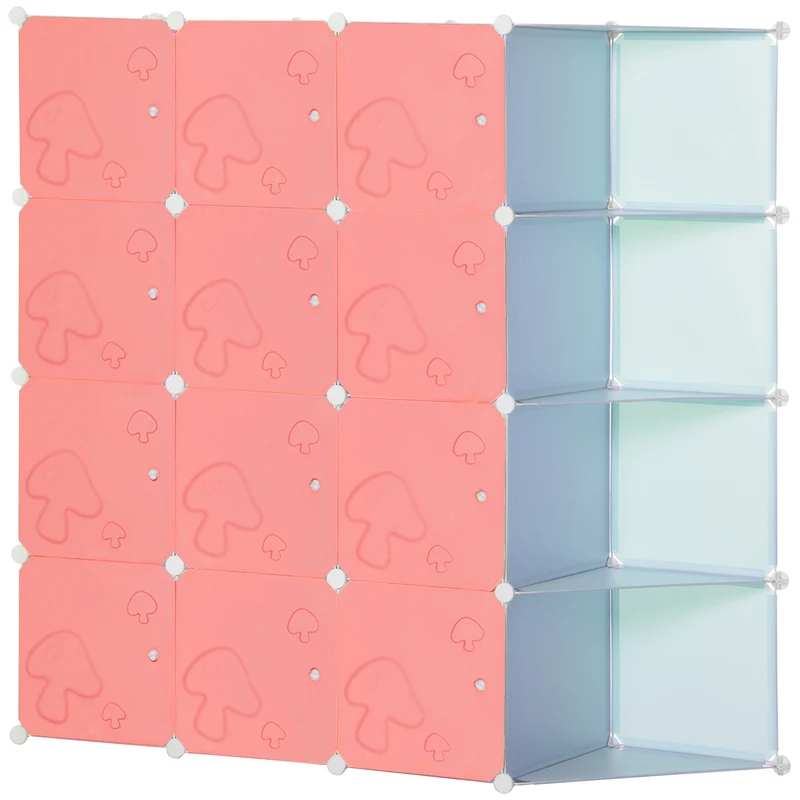 Easycomfort Mobile Scarpiera Modulare Salvaspazio a Fungo, 16 Cubi in Acciaio e PP, 145x47x145 cm, Rosa e Blu