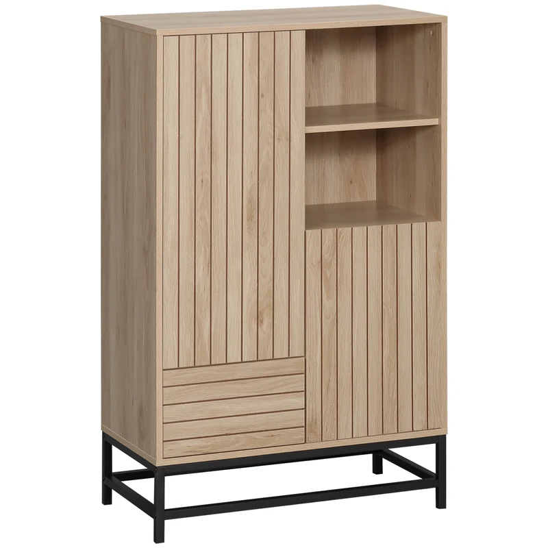 Easycomfort Mobiletto Moderno da Soggiorno a Coste con Cassetto, 2 Armadietti e 2 Ripiani Aperti, 75x40x120 cm