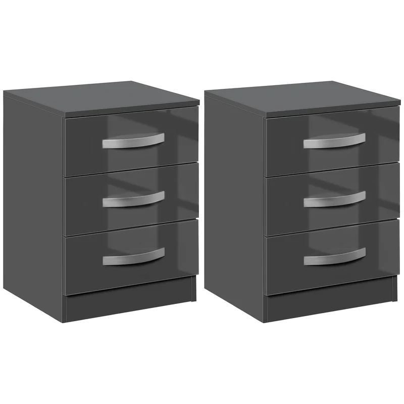 EasyComfort Set 2 Comodini Moderni con 3 Cassetti per Camera da Letto e Soggiorno in Truciolato, 40x36x56 cm, Grigio