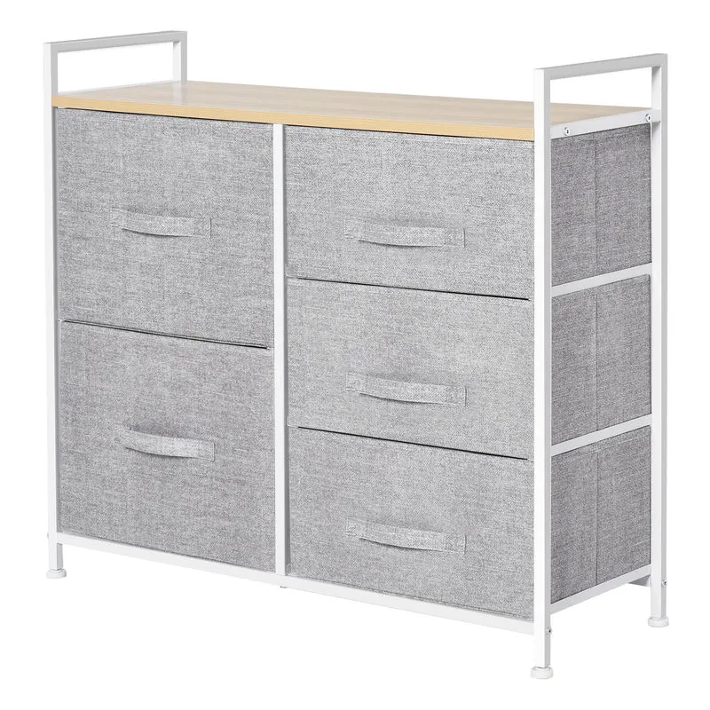 Easycomfort Cassettiera in Metallo Bianco e Legno con 5 Cassetti Pieghevoli e Rimovibili in Tessuto Grigio, 83Lx 29P x 77Acm