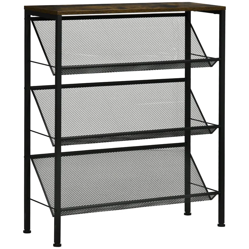 EasyComfort Mobile Scarpiera da Ingresso con 3 Ripiani e Piano d'appoggio, in Acciaio e Truciolato, 70x26x89 cm, Nero