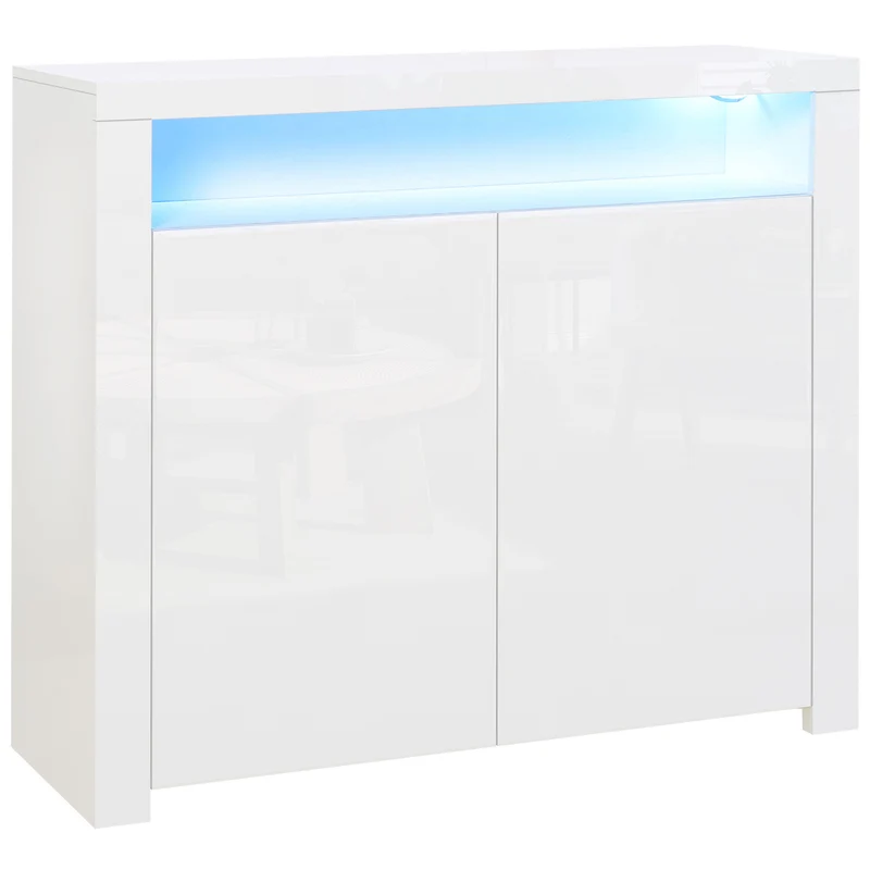 Easycomfort Mobiletto Salvaspazio Multiuso per Ingresso, Salotto o Bagno in Legno Bianco, con Luci LED Colorate, 107x35x97cm