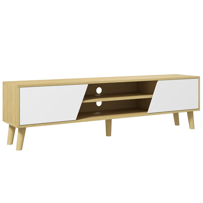 Easycomfort Mobile Porta TV fino 65" con Armadietti e Ripiani Aperti, 150x30x42cm, Bianco e Legno