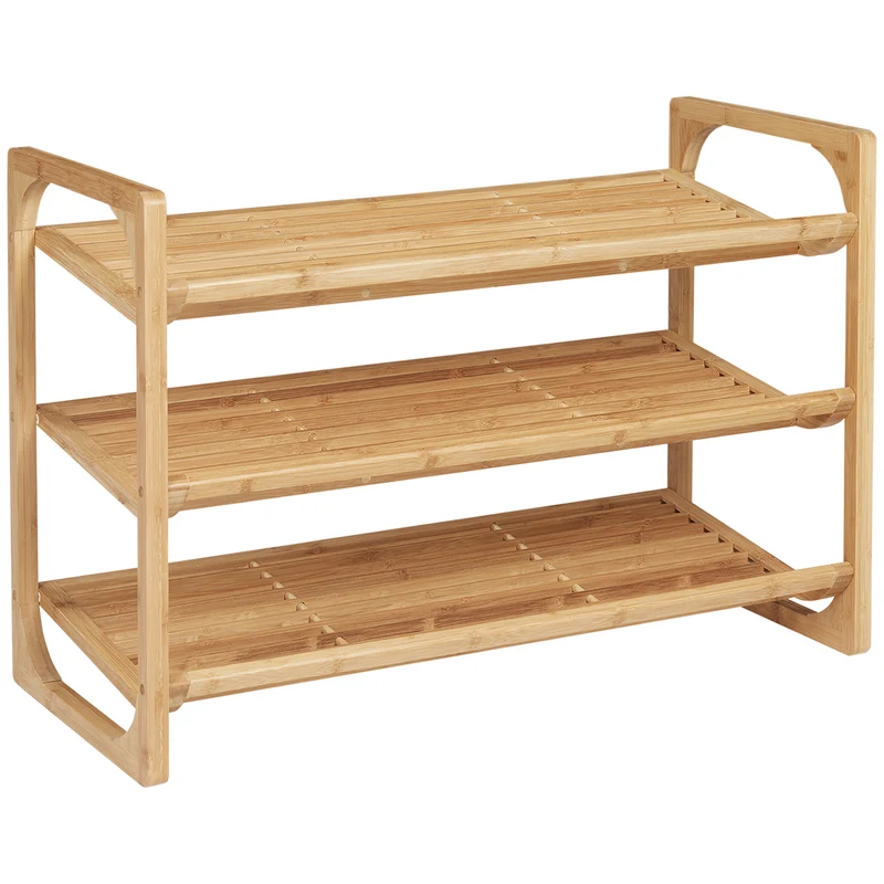 Easycomfort Scarpiera in bambù con 3 Ripiani a doghe per 9 Paia di scarpe, 76x33x51cm, Naturale.