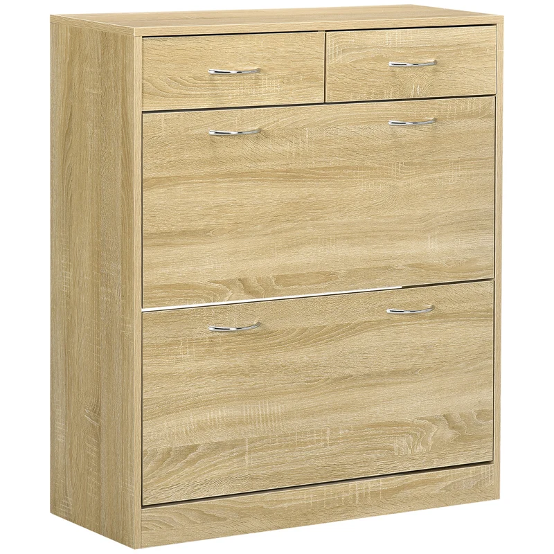 Easycomfort Mobile Scarpiera in Truciolato con 2 Ripiani Interni Regolabili e 2 Cassetti, 80x30x91.5 cm