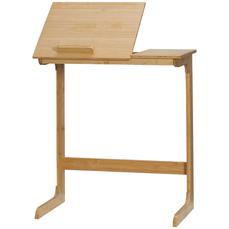 Easycomfort Tavolino da Divano a Forma di C in Legno di Bambù con Piano Inclinabile su 5 Livelli, 60x33x67cm