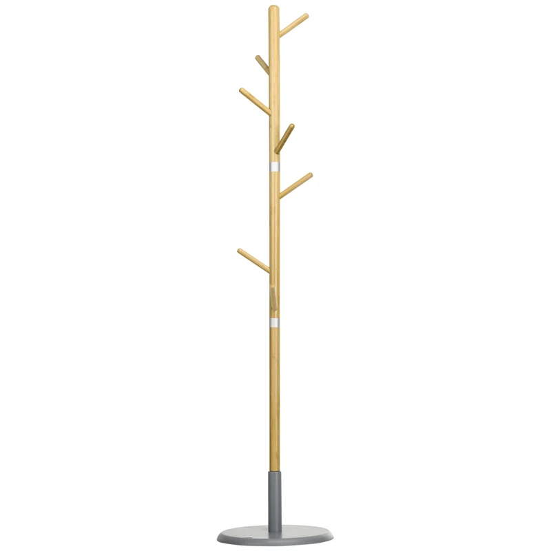 Easycomfort Appendiabiti da Terra per Ingresso in MDF e Bambù con 8 Ganci e Base Rotonda in MDF, Ø37.8x175.6 cm