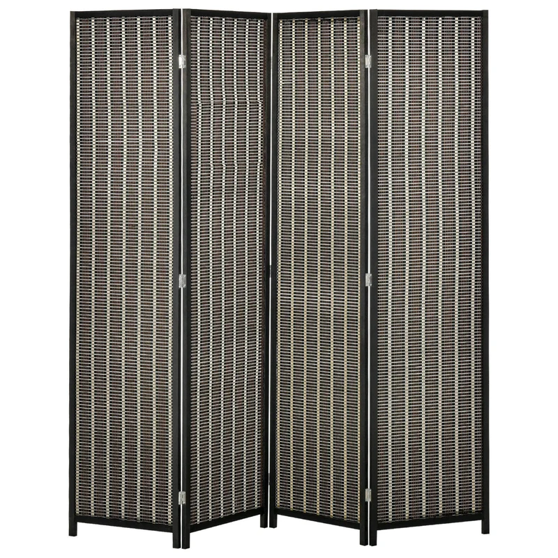 Easycomfort Paravento per Interni, Separé Pieghevole a 4 Pannelli, Divisorio per Ambienti in Legno e Bambù, 180x180x1.9cm, Nero e Marrone