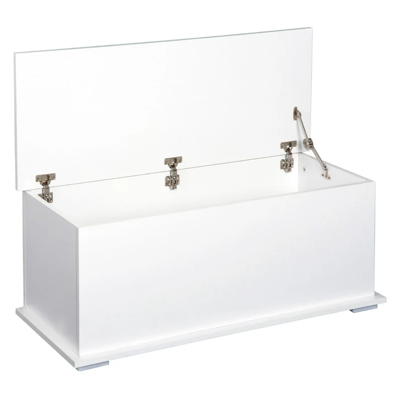 Easycomfort Panca Contenitore Multiuso in Legno MDF, 2 Maniglie e Apertura con Blocco di Sicurezza, 81x40x46cm, Bianco