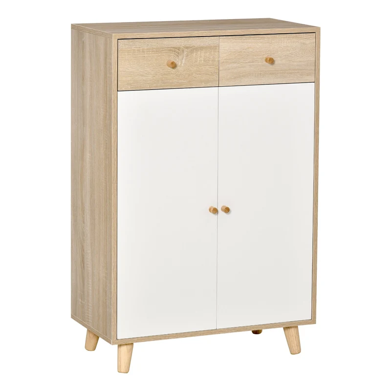 Easycomfort Mobile Scarpiera Salvaspazio per 12 Scarpe, Armadietto con 4 Mensole e 2 Cassetti, 68x35x102.5cm, Color Legno e Bianco