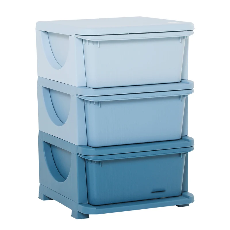 Easycomfort Cassettiera in Plastica Colorata per Cameretta con 3 Cassetti, Arredamento Casa e Asilo 37x37x56.5cm Blu