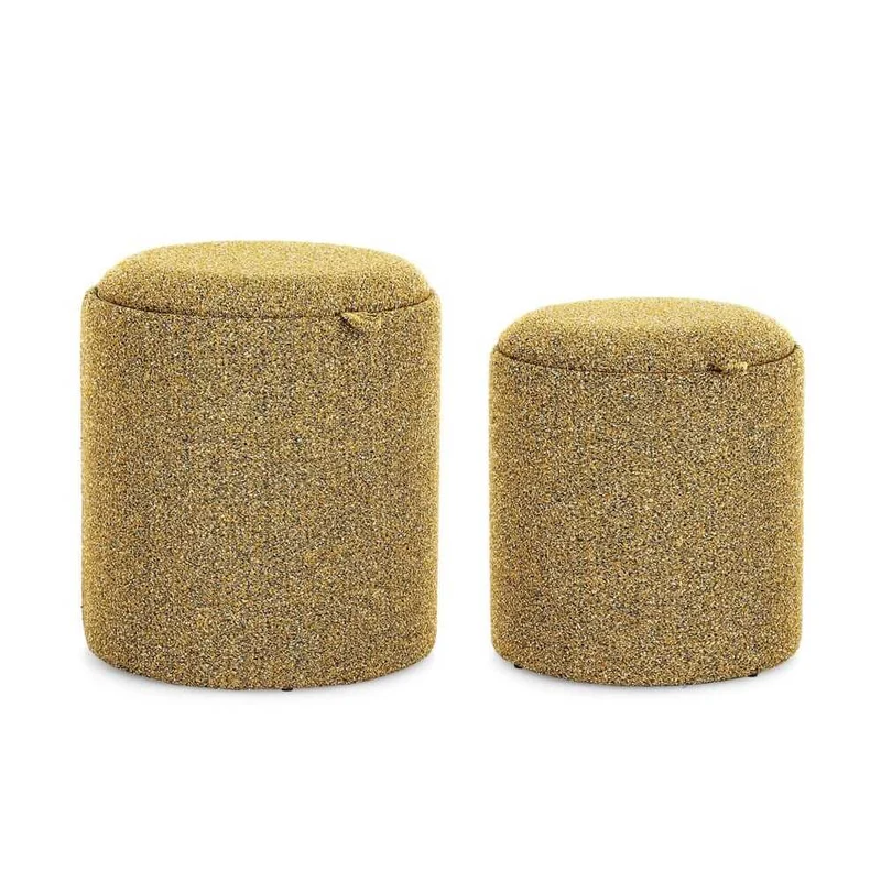 Set di 2 Pouf Contenitore Rotondi con Vassoio in Legno - SASHA