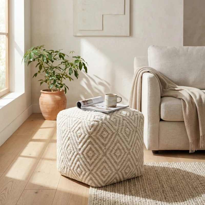 Pouf quadrato in lana con motivo geometrico 40x40 cm - KALUNVEN