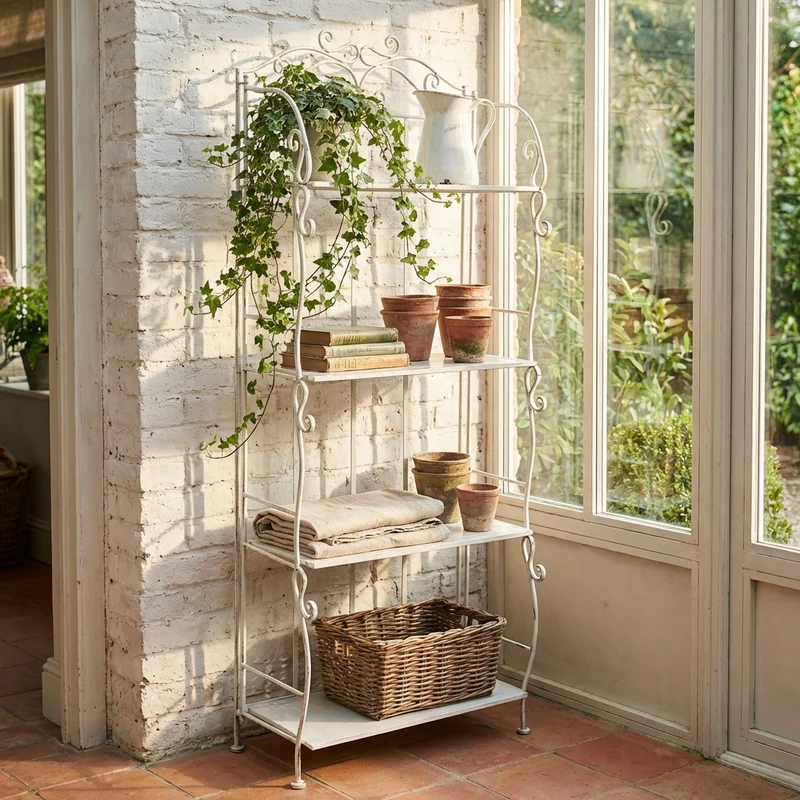 Scaffale 4 ripiani stile provenzale verniciato in Acciaio cm 60x32x160 - IRA