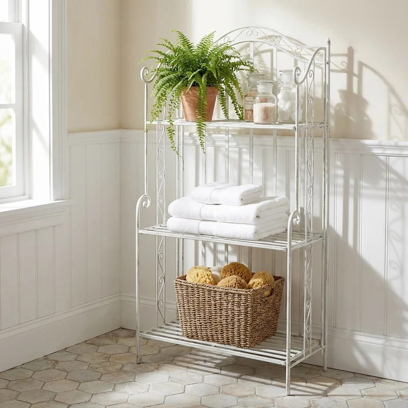 Scaffale 3 piani stile provenzale verniciato in Acciaio cm 60x32x128 - REGGIE
