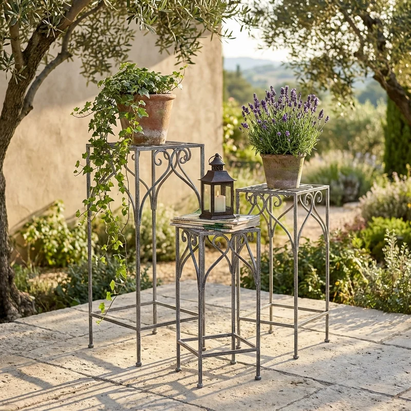 Set di 3 fioriere bianco ossidato in Acciaio cm 30x30x72 - NARDI