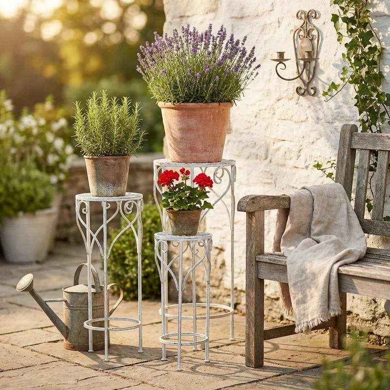 Set di 3 fioriere in stile provenzale in Acciaio cm 37x37x72 - DRISCOLL