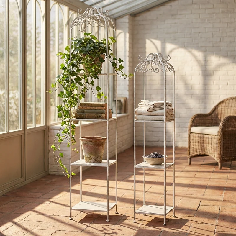 Set di 2 scaffali stile provenzale verniciato in Alluminio cm 27x27x162 - DENHOLM