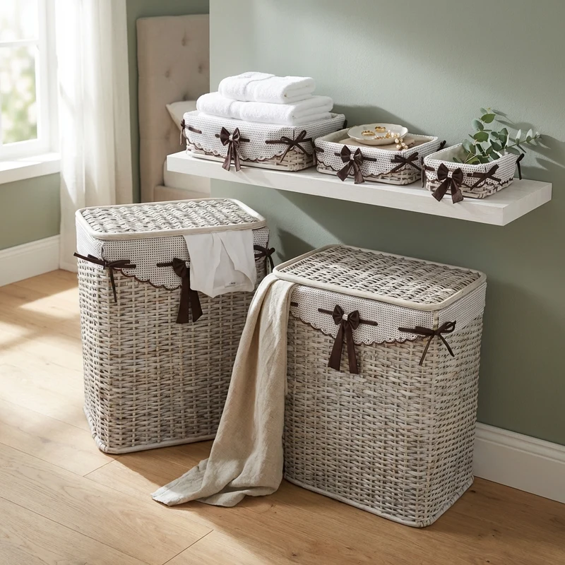 Set di 5 cesti porta biancheria in Rattan naturale cm 48x35x58 - PHILLIP