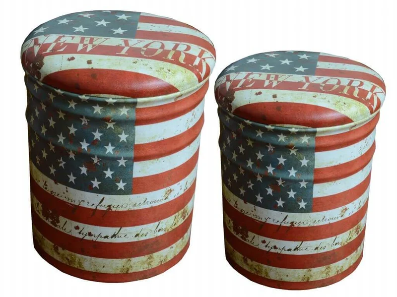 Set di 2 pouf contenitore Rotondo poggiapiedi in MDF PVC cm 30x30x37 - BUCH