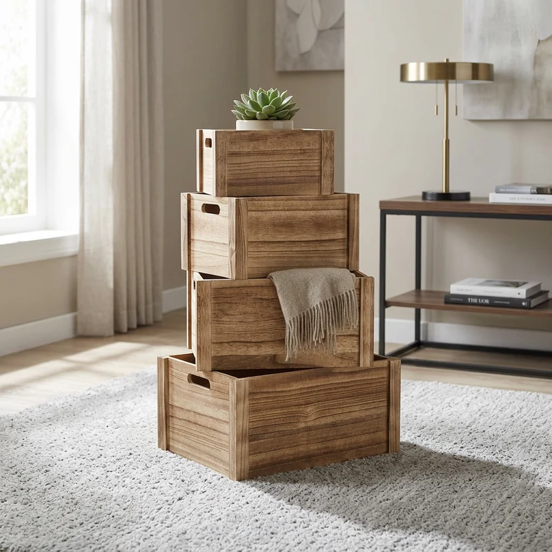 Set di 4 cassette in Legno cm 41x31x20 - JULYAN