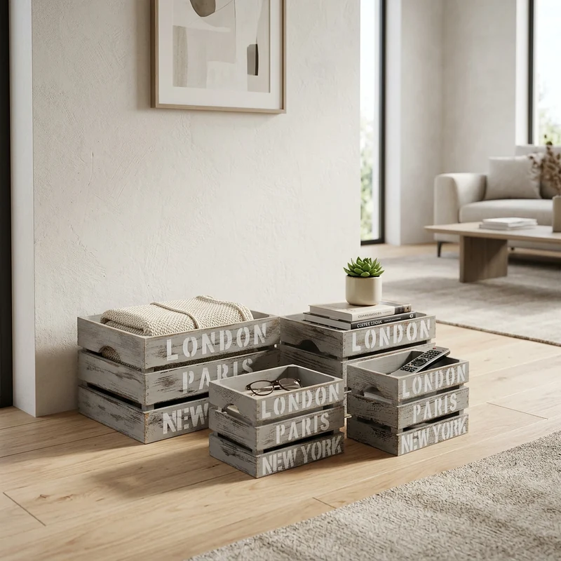 Set di 4 cassette in Legno cm 42x31x25 - WALTON