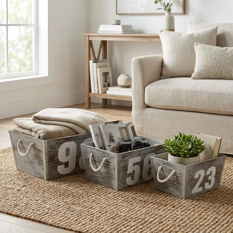 Set di 3 cassette in Legno cm 38x28x18 - LENNOX