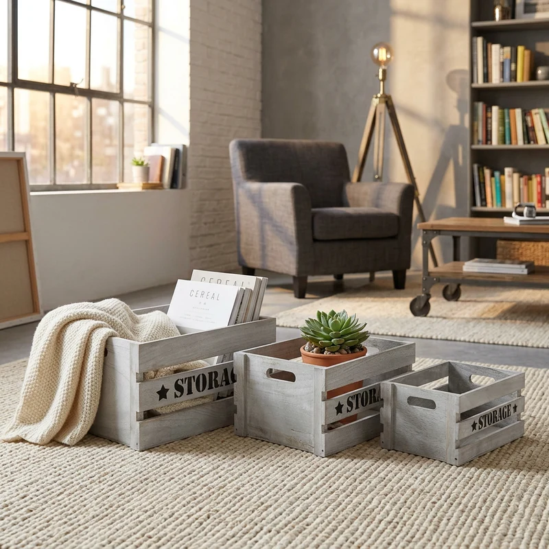 Set di 3 cassette in Legno cm 40x31x22 - HARVE