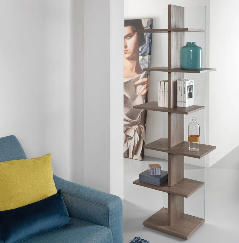 Libreria a colonna in vetro e legno Laddy
