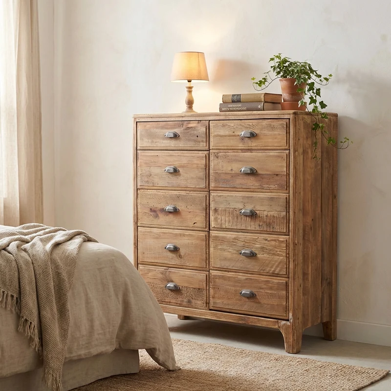 Cassettiera con 10 cassetti in Pino riciclato cm 105x48x113 - PINE