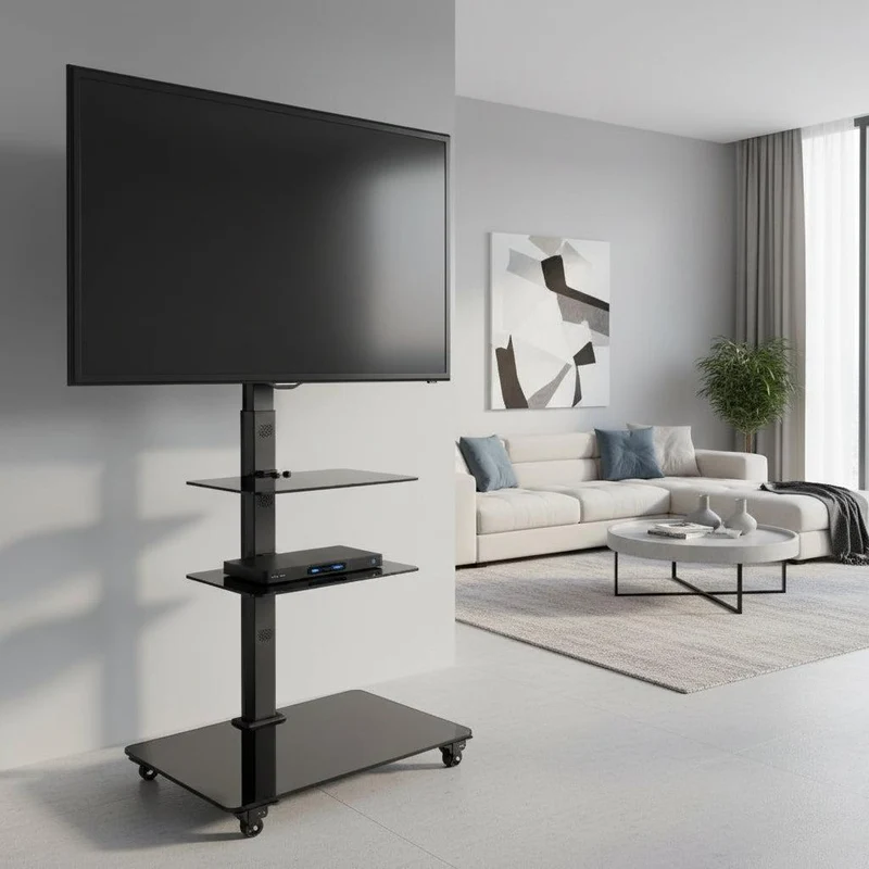 Carrello porta TV in metallo e vetro Runner
