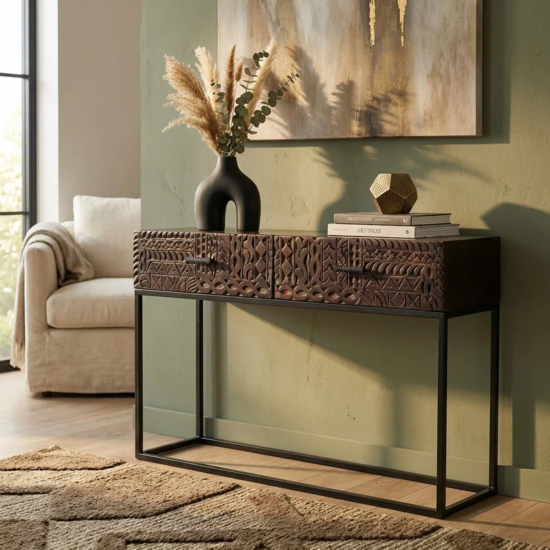 Consolle per Ingresso con decoro in Legno Metallo cm 120x30x76 - WILBUR