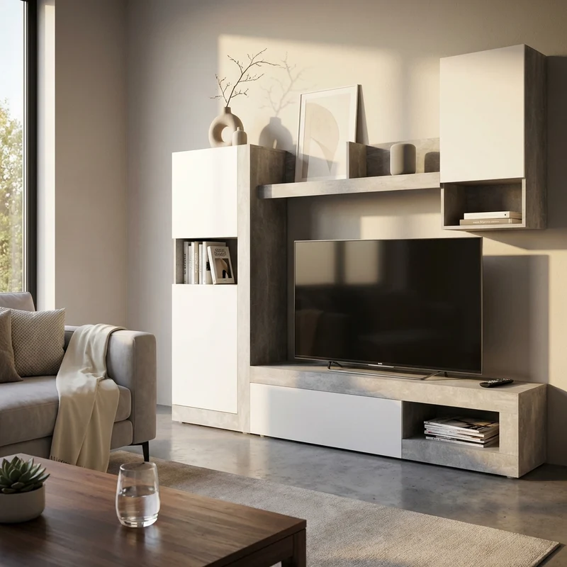 Parete Attrezzata per Soggiorno in Legno Composito cm 256x42x200 - JED