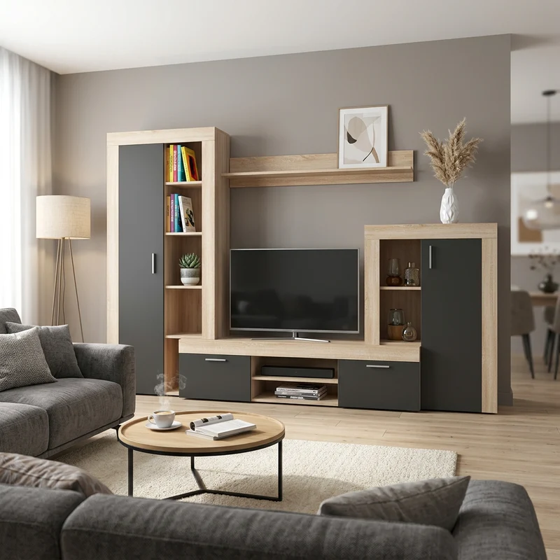 Parete Attrezzata per Soggiorno in Legno Composito cm 259x40x180 - ALTON