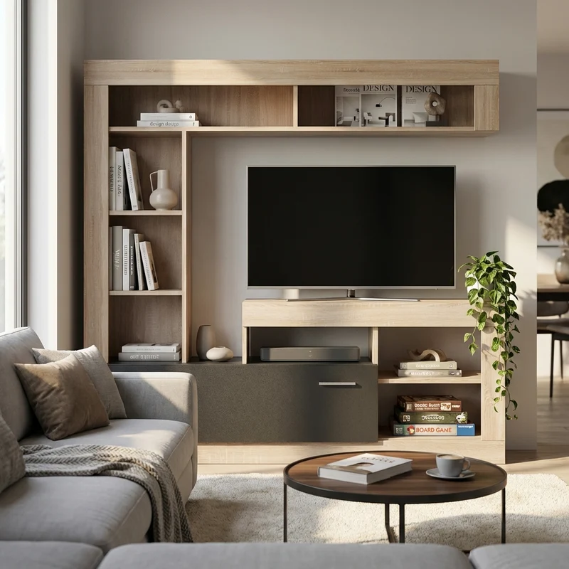 Parete Attrezzata per Soggiorno in Legno Composito cm 185x40x170 - GABE
