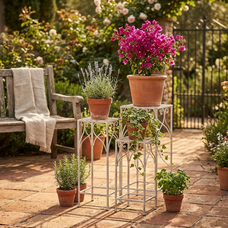 Set di 3 fioriere in stile provenzale in Acciaio cm 30x30x72 - VIRGIL
