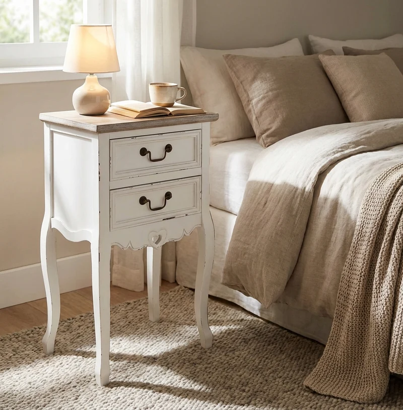 Mobiletto 2 cassetti shabby chic in Legno cm 44x32x74 - HUEY