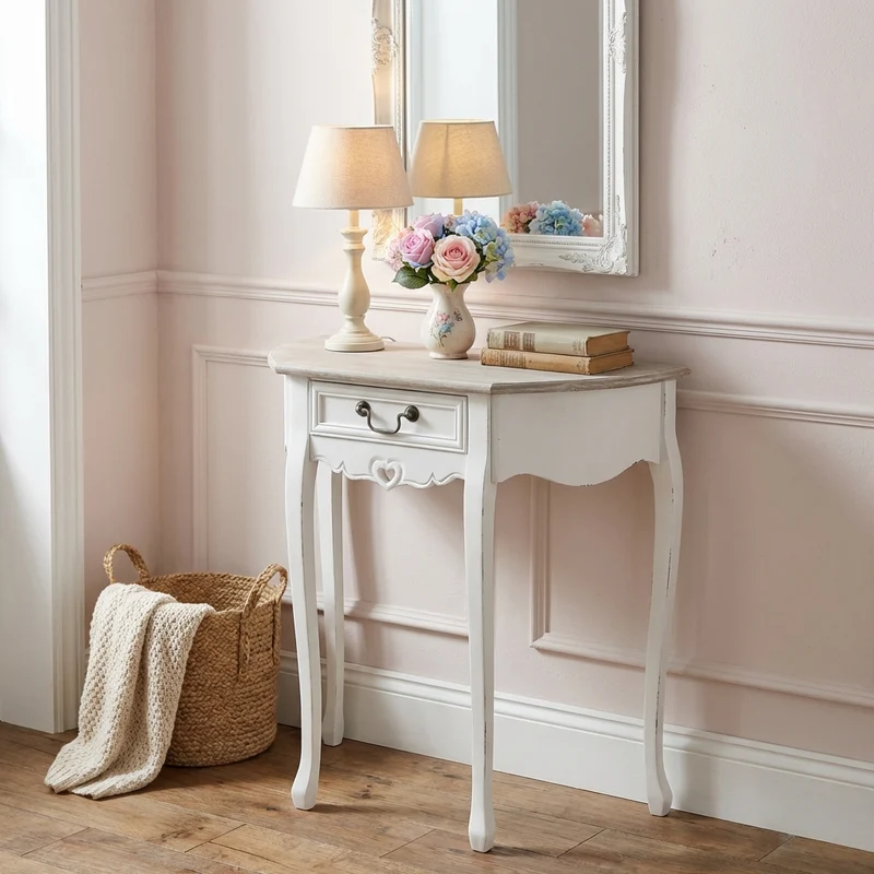 Mobiletto con 1 cassetto shabby chic in Legno cm 79x31x79 - EARNEST